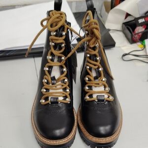 A New Day Black Lace Up Boots with Brown Accents
